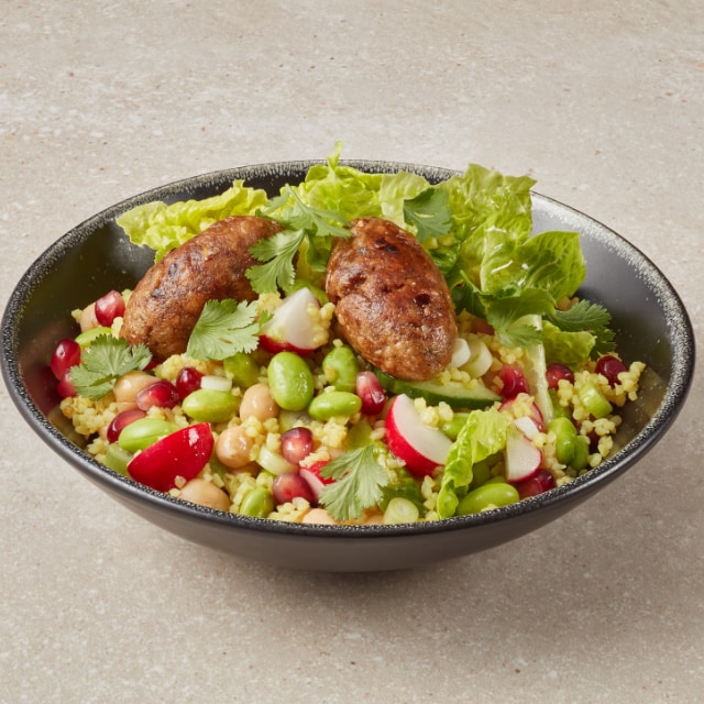 Bulgur salade met gekruide gehaktballetjes